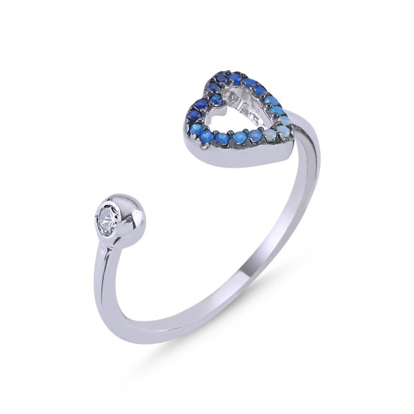 Inel reglabil argint 925 rodiat cu inimioara si zirconii albastre - Be in Love ITU0112 [1]